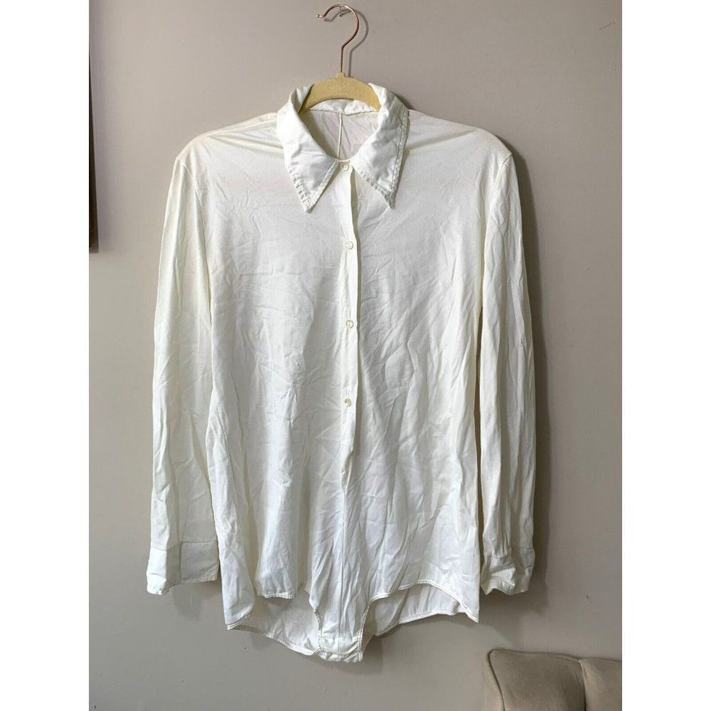 Vintage Contessa Women's White Body Suit lingerie Nylon Collared One Piece SZ M